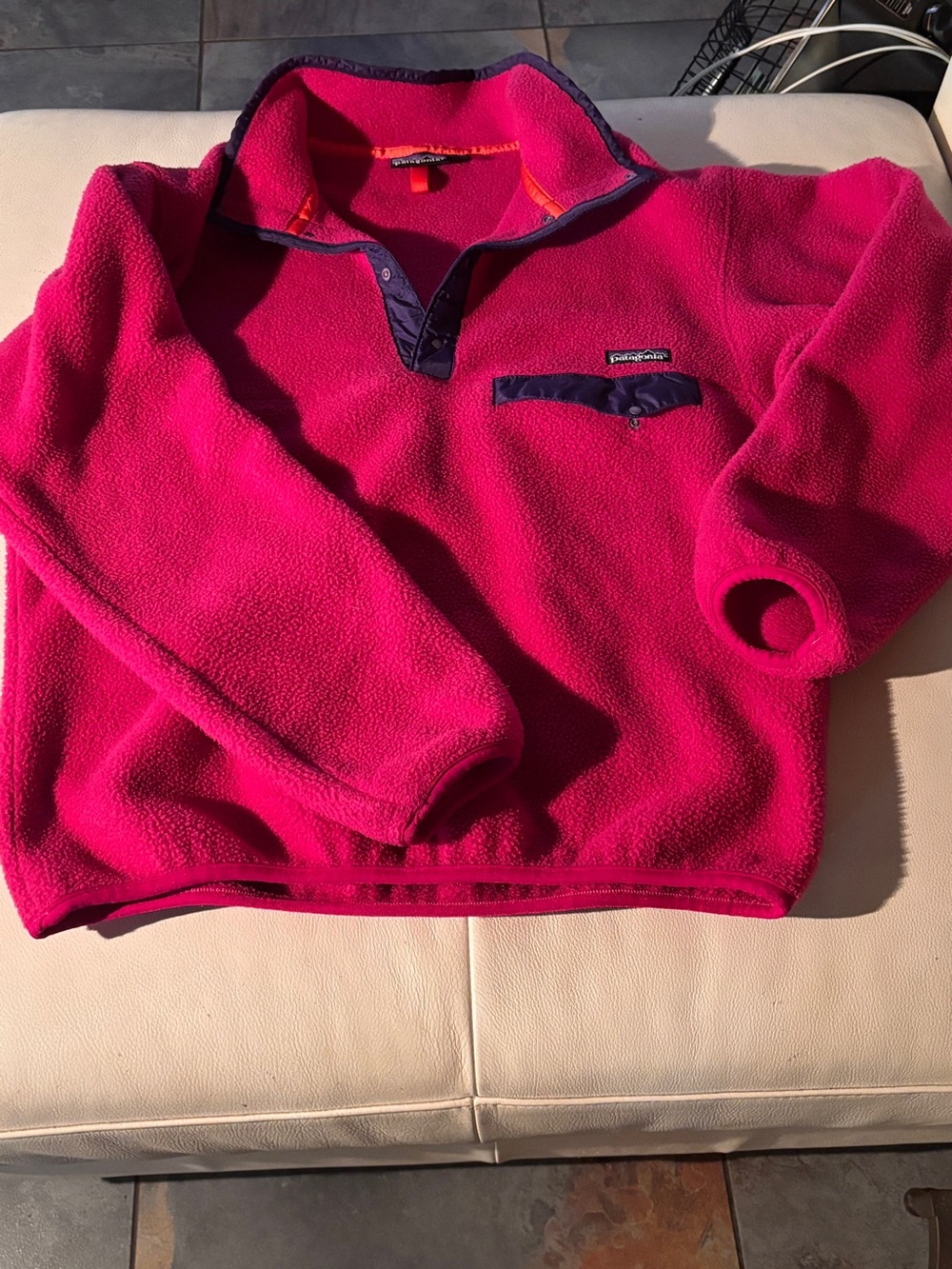 Patagonia Hot Pink Fleece Pullover with Navy Trim